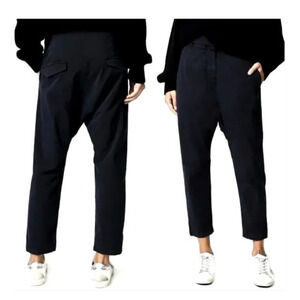 Nili Lotan Paris Pants 0 Drop Crotch Slouchy Crop Cotton Washed Black/Blue $345